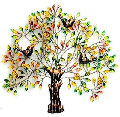 MohanJodero Multicolor 3 Bird Tree Wall Decor Metal Art