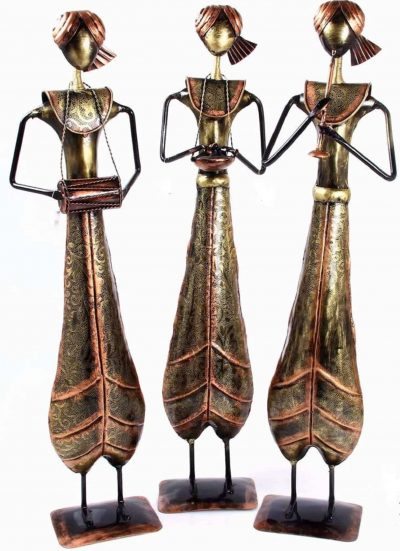 MohanJodero Metal Handicraft Long Tribal Musician Set of 3