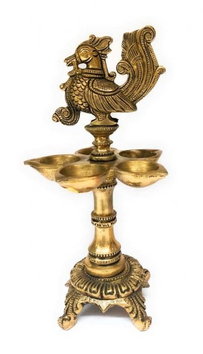MohanJodero Brass Peacock Diya with Mutiple wicks