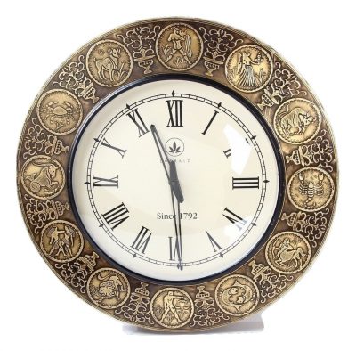 MohanJodero Brass & Wooden Handmade Vintage Style Horoscope Clock