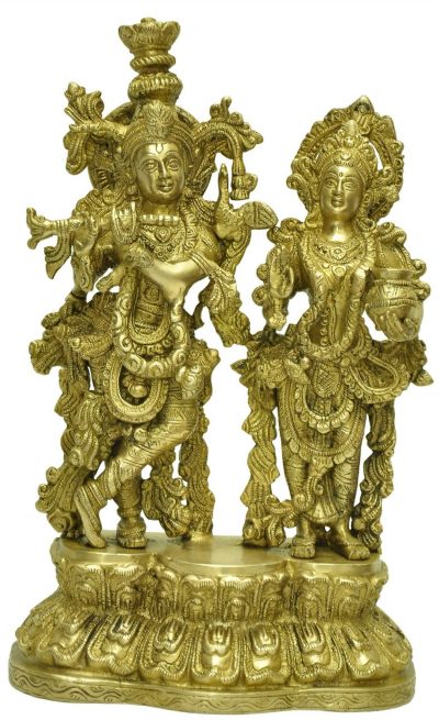 Mohanjodero Brass Radha Krishna statue in Antique Golden Finish