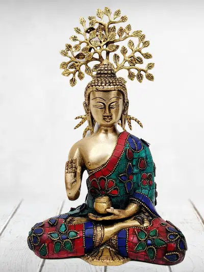 Brass Lord Gautam Buddha Idol Under Tree