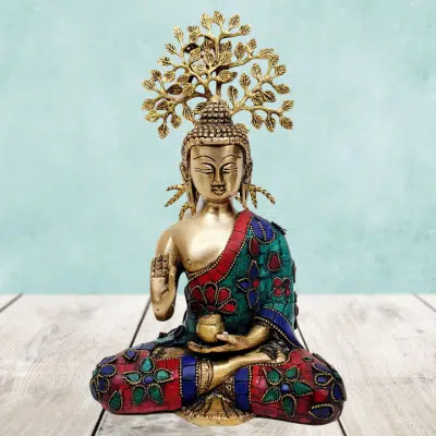 Brass Lord Gautam Buddha Idol Under Tree