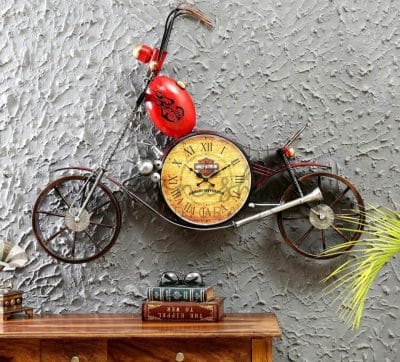 Mohanjodero Wall Decor Metal Art Motor Cycle with Clock
