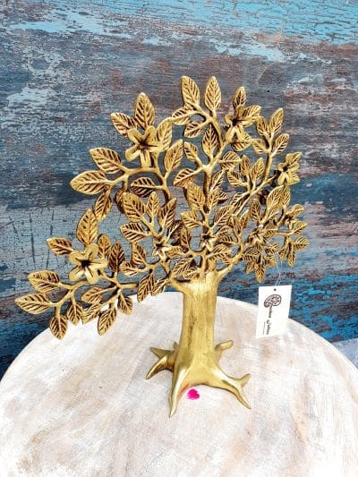 MohanJodero Brass Tree of Life/Kalpavriksha Tree of Wisdom in Antique Golden Table Decor