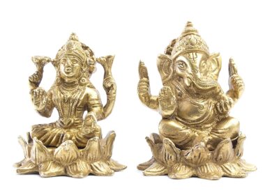 Brass Lakshmi Ganesha murti in Golden Finish