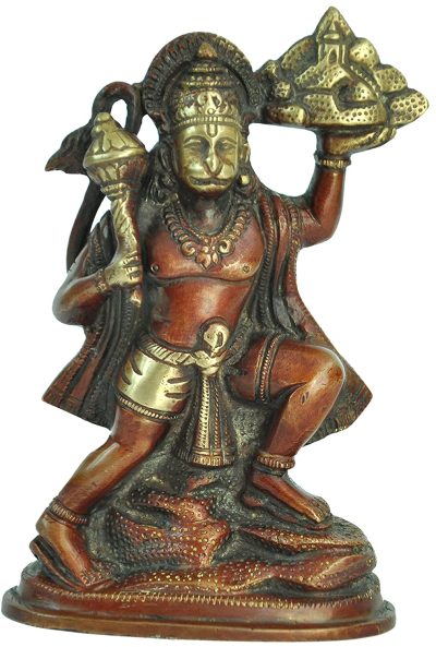 MohanJodero Brass Lord Hanuman Idol in Antique Brown