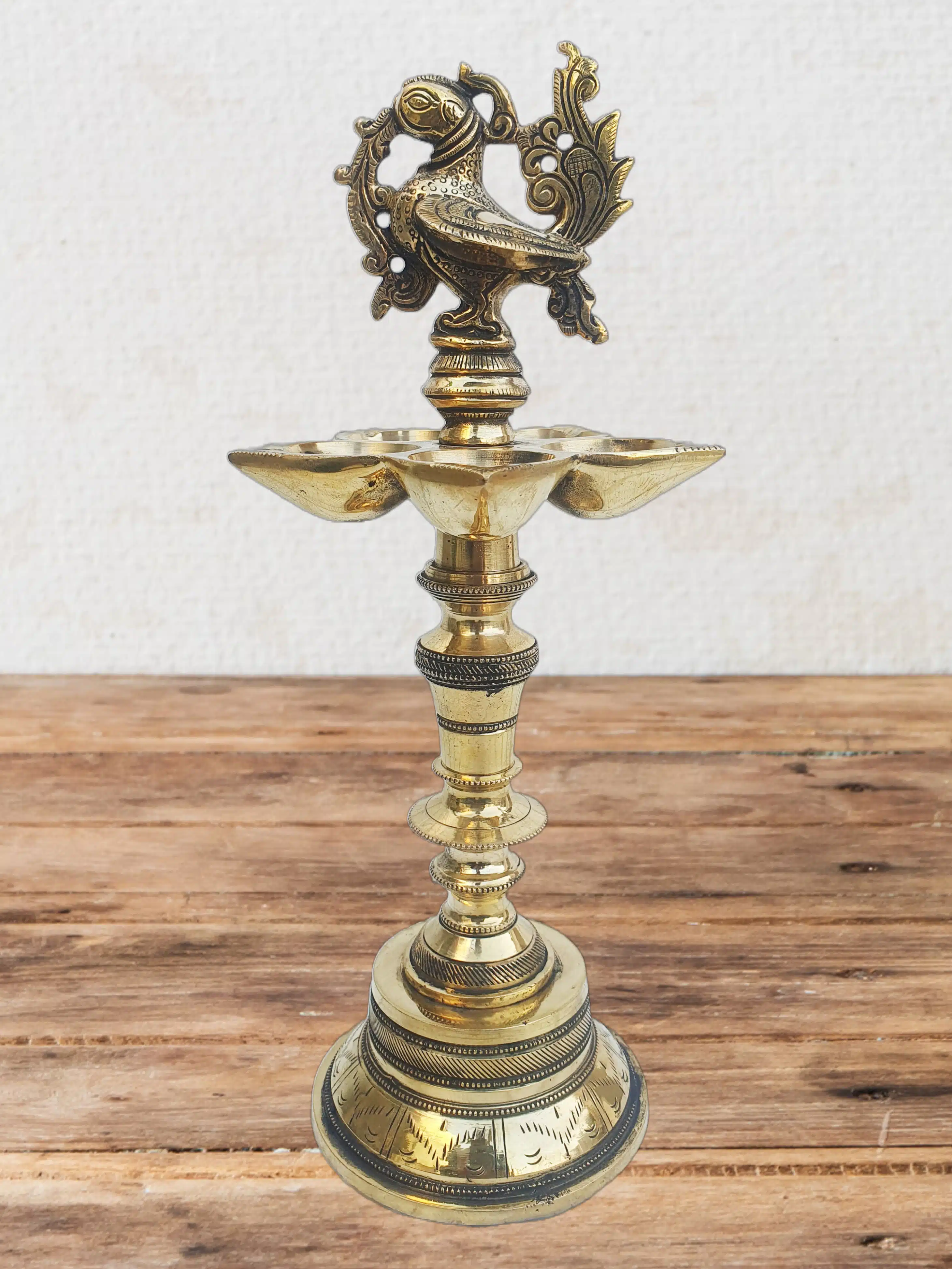 MohanJodero Brass Peacock Diya Lamp
