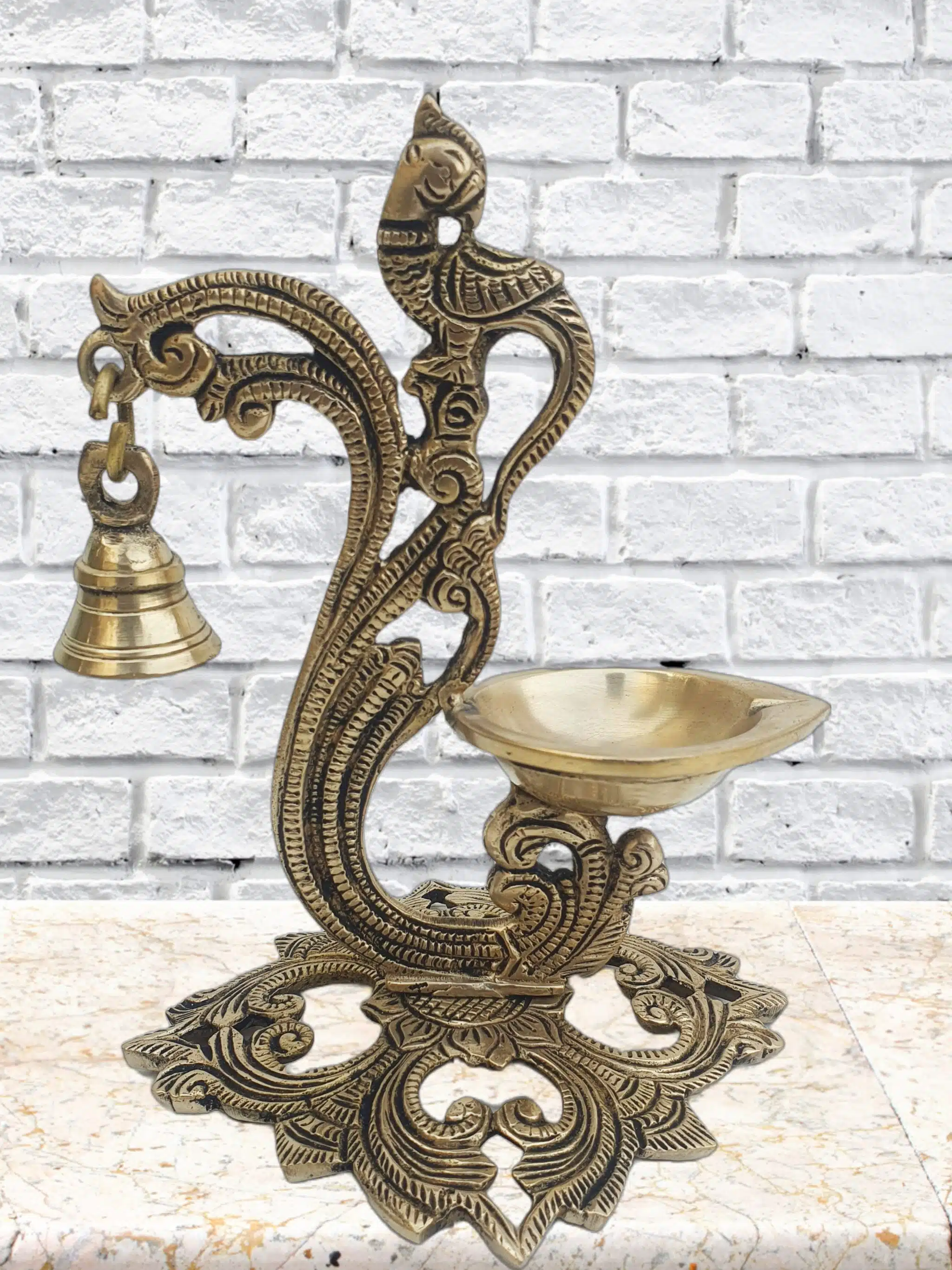 MohanJodero Brass Peacock Diya with Bell