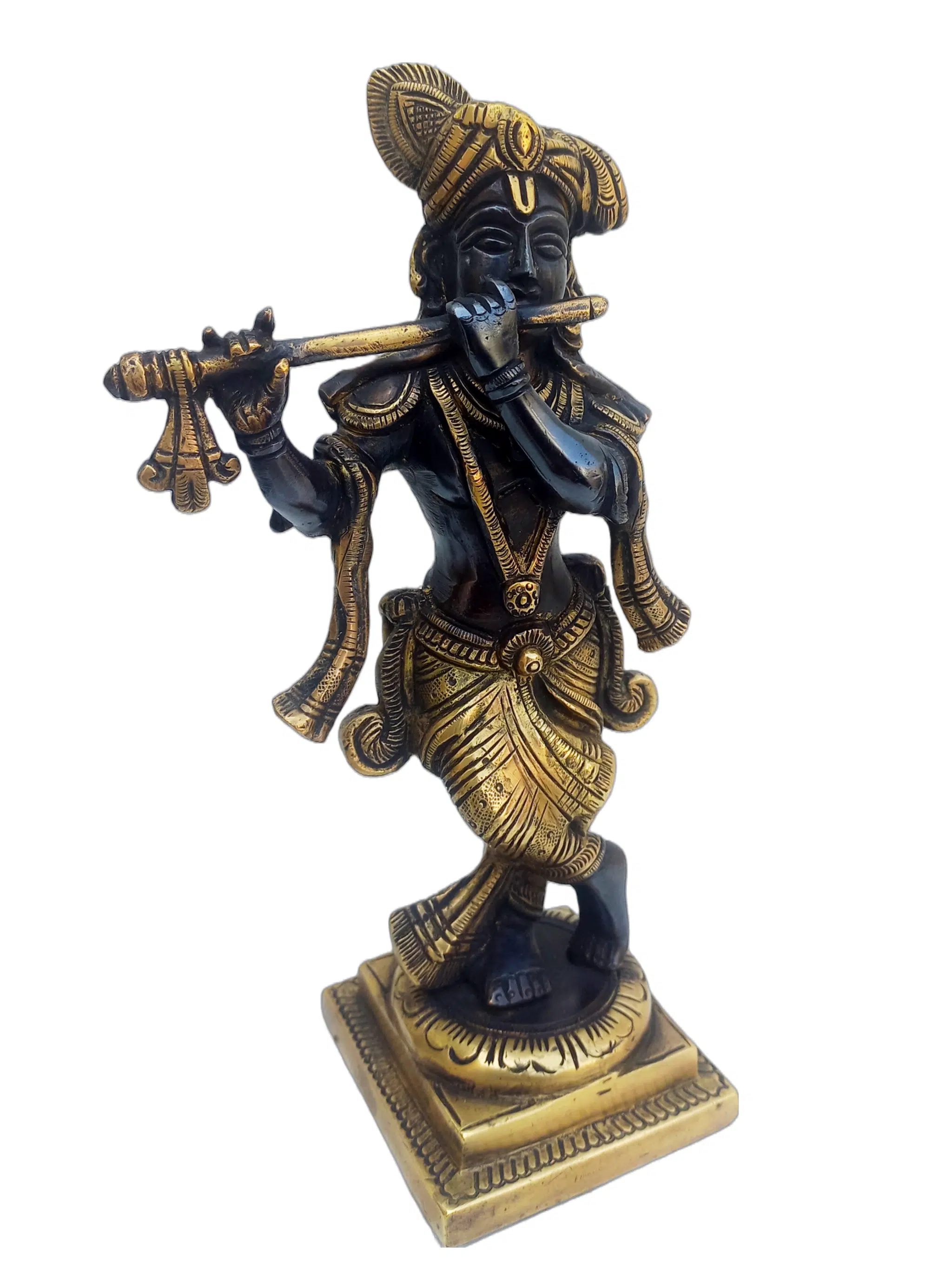 Brass Lord Krishna Murti Idol in Black Antique Finish