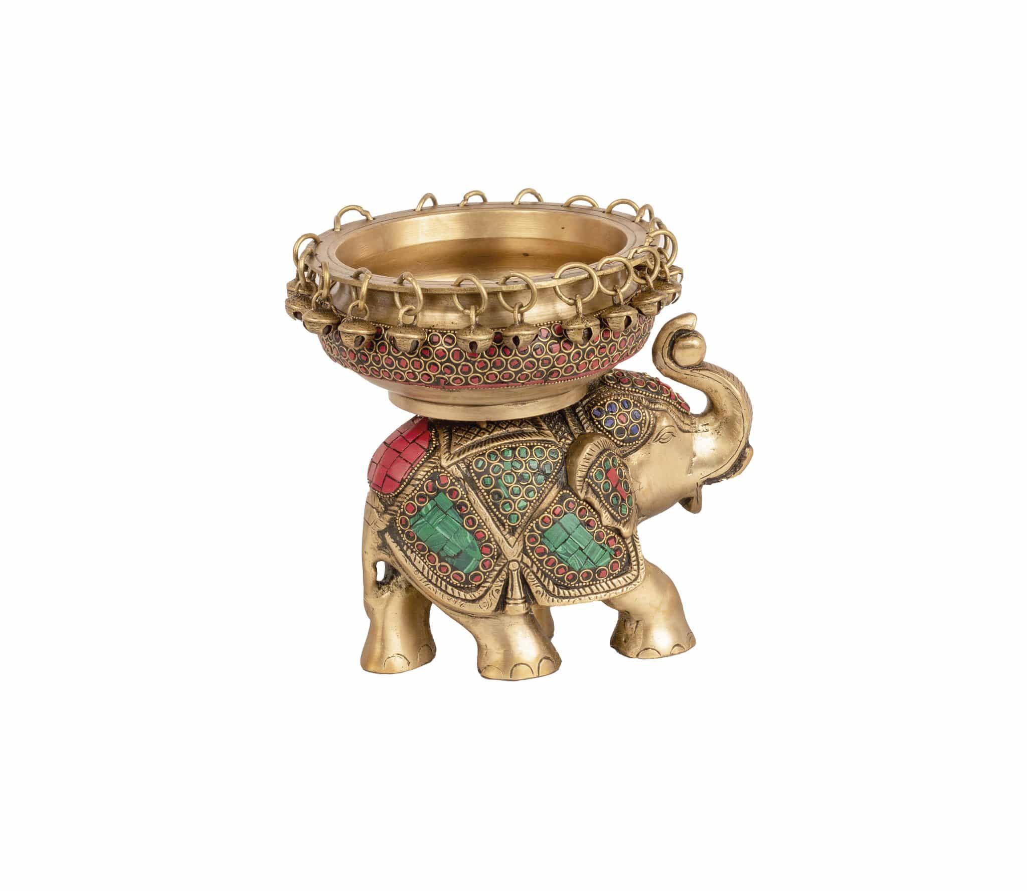 Brass Elephant Urli in stonework