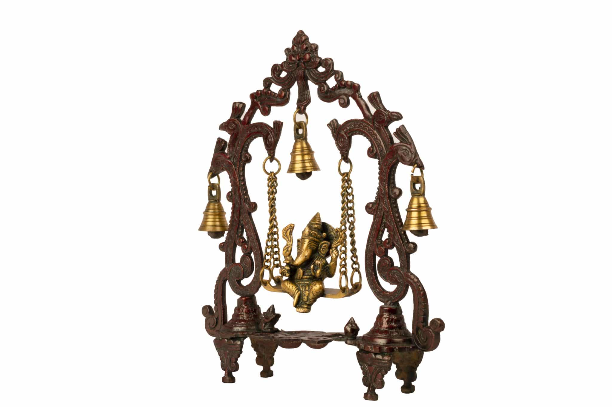 Mohanjodero Brass Lord Ganesha on Swing Idol/Lord Ganesha Statue in Antique Brown finish