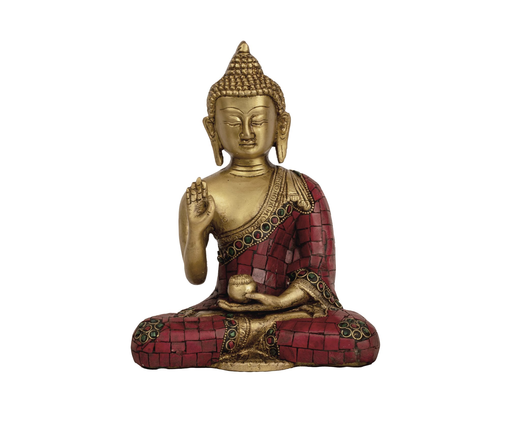 Brass Lord Gautam Buddha Idol in Red Stonework